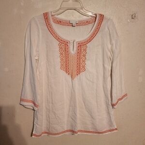 J.Jill Embroidered Linen Rayon Blend Blouse Size XS